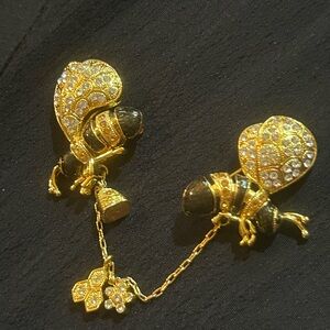 Gold and Black Bee Brooch Set